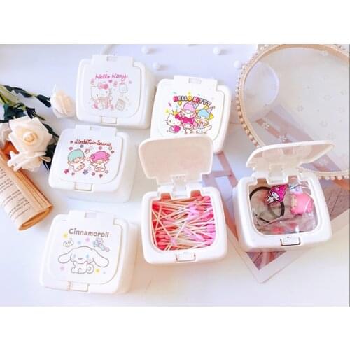Hello Kitty pop-lid storage box household cotton swabs dustproof finishing box small objects rubber band storage box
