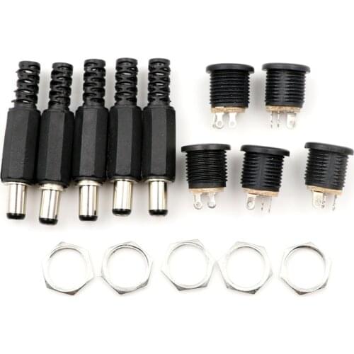 Hot! High Quality 2/5/10pcs 12V 3A Plastic Male Plugs + Female Socket Panel Mount Jack DC Power Connector Electrical Supplies