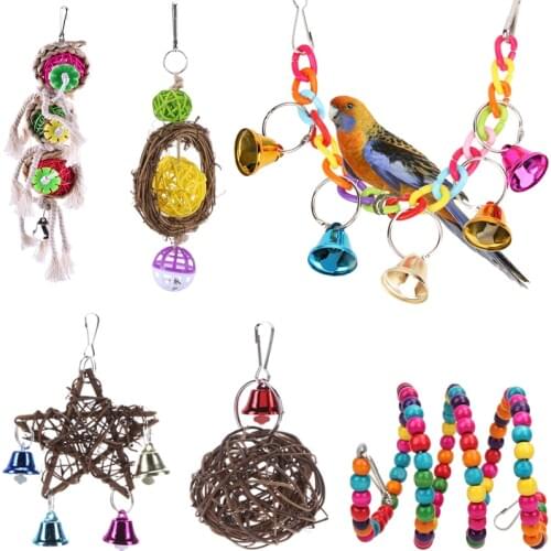 Parrot Toys Wooden Hanging Cage Toys for Parrots Bird Squirrel Cockatiel Funny Swing Toy Pet Bird Supplies