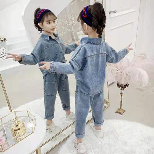2Pcs Newborn Baby Girl Clothes Long Sleeve Cowboy Tops+ Pants 4 5 6 7 8 9 10 11 12 13 Years Toddler Baby Girls Clothing Set