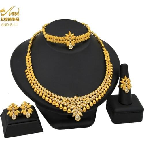 Dubai Jewelery Set Bridal Necklace Sets Earrings For Women Indian Rings African Bracelet Accessories Wedding Bridesmaid Gift New