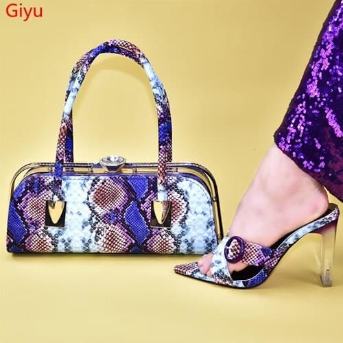 Doershow hot selling purple Italian Shoe With Matching Bags African Women Shoes and Bags Set For Prom Party Summer Sandal HSL1-3