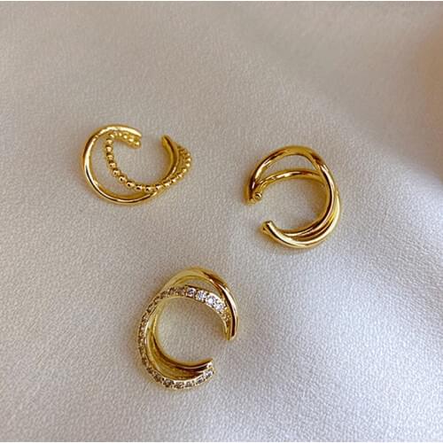 Fashion Gold Color Double Cross Clip on Earrings Without Piercing Fake Earrings for Women Circle Earcuff Ear Bone Cuff Jewelry