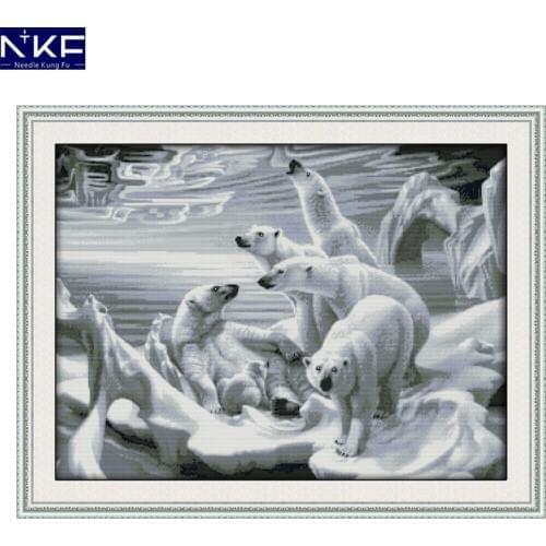 NKF Polar Bear Homeland Cross Stitch Sets Handmade Craft Painting Needlework Embroidery Kit Animal Cross Stitch for Home Decor