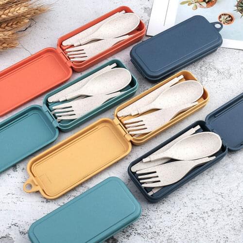Multi Purpose Fork Cutlery Set Wheat Straw/PP 4Pcs/Set Travel Tableware Foldable Portable 4 Colors for Picnic Camping