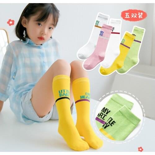5 Pairs/lot Girls Candy Colors Socks Kids Knee High Cotton Socks Letter Pattern Girls Dance Socks Spring and Summer Socks