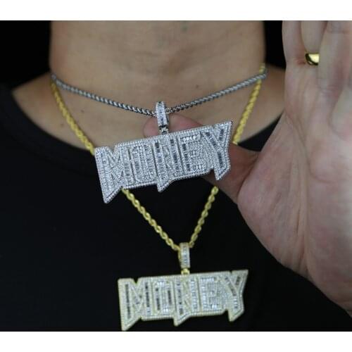 2021 Summer new HipHop Iced Out Bling 5A CZ paved Letter Money Pendant With Long Twist Rope Chain Necklace jewelry For women Men