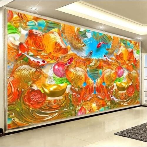Beibehang Wallpaper custom high-end mural ultra high-definition glass jade carving marble tile squid TV background wall