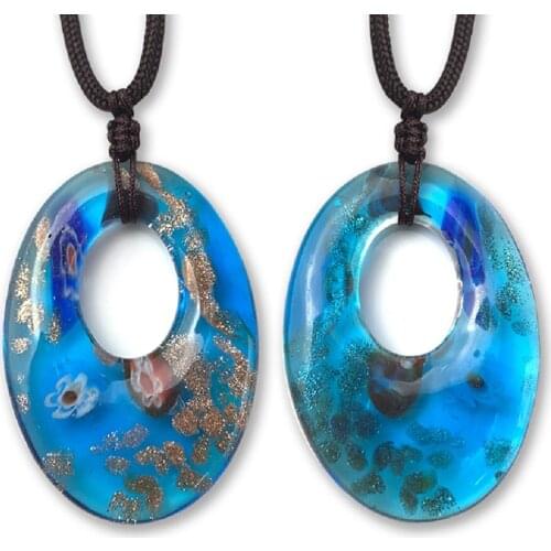 Blue Tear Drop Shape Glazed Glass Statement Pendant Necklace- Women Charm Jewelry Necklace for Decoration Fashion