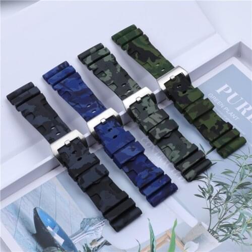 24mm 26mm Camouflage Colorful Silicone Rubber Watch band Replace For Panerai Watch Strap Waterproof Watchband Pin Buckle