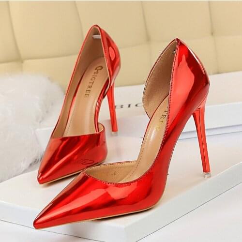 BIGTREE Fashion Patent Leather Thin High Heels Classic Pointed Toe Women Pumps Sexy Prom Wedding Bridal Shoes Stripper Heel