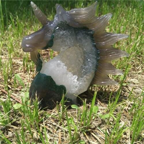 Vivid Brazil Agate Geode Unicorn Hand Carved Unicorn Natural Crystal Carving Gift Carving Craft Home Office Decoration Gift