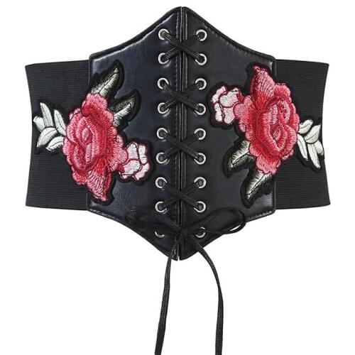 Womens runway fashion vintage embroidery Cummerbunds female Dress coat Corsets Waistband Belts decoration wide belt R1187