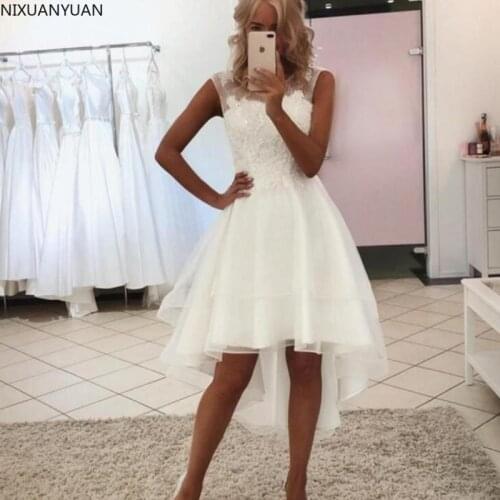 Short Wedding Dress 2021 High/Low White Lace Bridal Gowns O-neck Summer Plus Size Beach for Women
