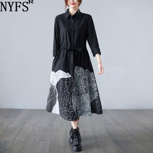 NYFS 2021 New Spring Autumn Office Lady Loose Woman Dress Vestido de mujer Robe Elbise Cotton Literary plus size Shirt Dress