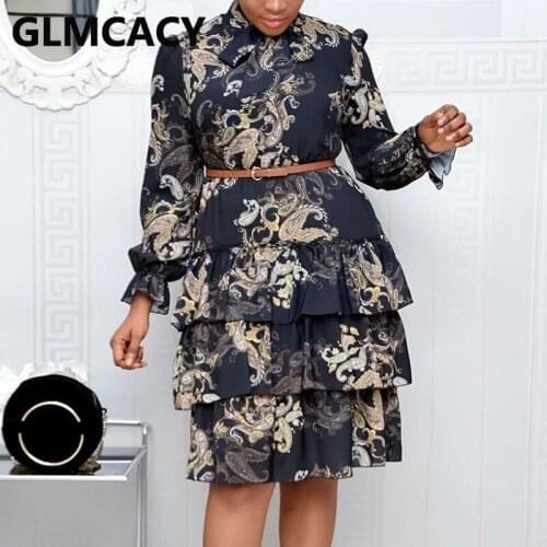 Women Long Sleeve Ethnic Printed Dress Elegant Office Ladies Dress Classy Chic Work Dress