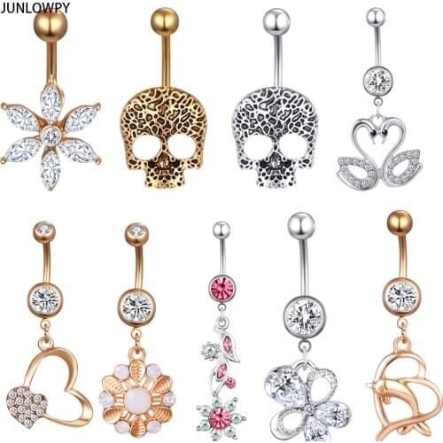 JUNLOWPY Mix Style 30pcs Dangle Navel Piercing Nombril Earring Surgical Steel Body Jewelry Screw Sexy Belly Button Navel Rings