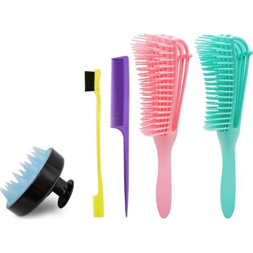 5pcs Octopus Head Scalp Neck Brush Eyebrow Shampoo Hair Washing Comb Brush Eyebrow Brush Hair Washing Point Tail Comb Set