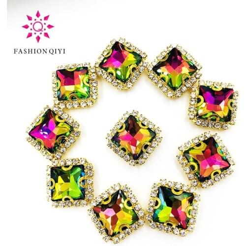 8mm/10mm/12mm/14mm 10pcs/bag High-grade Gold bottom square Colorful Crystal button DIY accessories