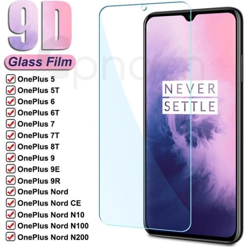 9D Tempered Glass For Oneplus 7 7T 8T 9 9R 9E 6 6T 5 5T 3 3T Screen Protector Nord CE N10 N100 N200 Protective Glass Film Case