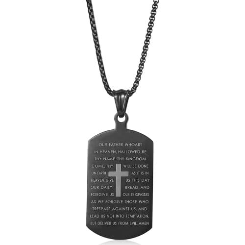 Army Dog-tag Pendant Necklace for Men Stainless Steel Black Silver Color Bible Verse Cross Box Chain Pray Jewelry LKPM149