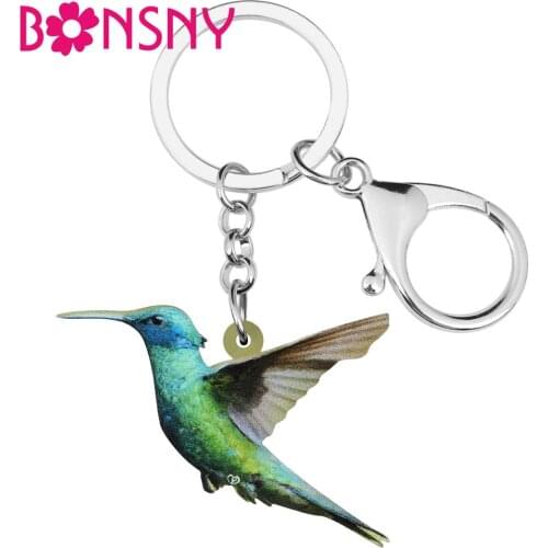 Bonsny Acrylic Cute Blue Hummingbird Keychains Keyring Animal Bird Key Chain Jewelry For Women Kids Teens Trendy Gift Bag Charms