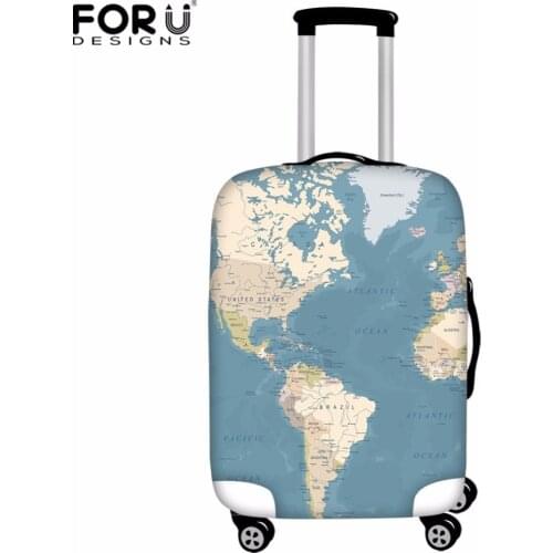 FORUDESIGNS World Map Luggage Cover Thick Elastic Luggage Protective Cover Zipper Suit For 18-30 inch Trunk Case Travel Suitcase
