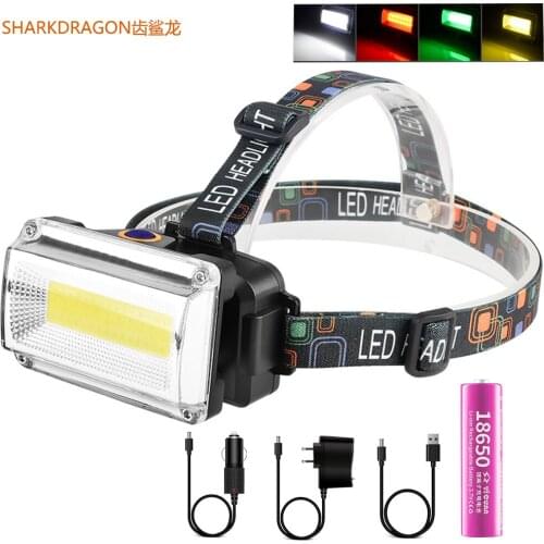 COB work LED Headlight Headlamp DC Rechargeable Head Lamp 4 Mode use 18650 Battery Waterproof Hunting Fishing Lighting