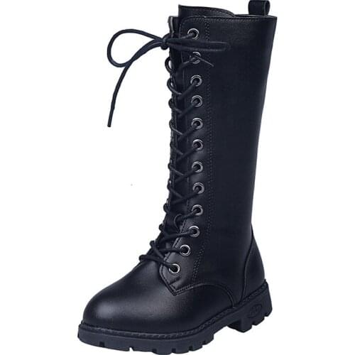 CUZULLAA Children Mid-Calf Martin Boots with Fur Girls Cool Martin Boots Autumn Winter Girls Fashion High Boots Size 26-39