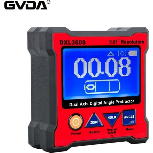 GVDA Dual axis Digital Angle Protractor 360 Degree Inclinometer Angle Finder Level Box Electronic Goniometer with Magnetic Base