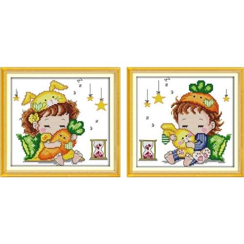 Everlasting Love Rabbit Boy Girl Chinese Cross Stitch Kits Ecological Cotton Printed Stampted 14 DIY Gift Christmas Decorations