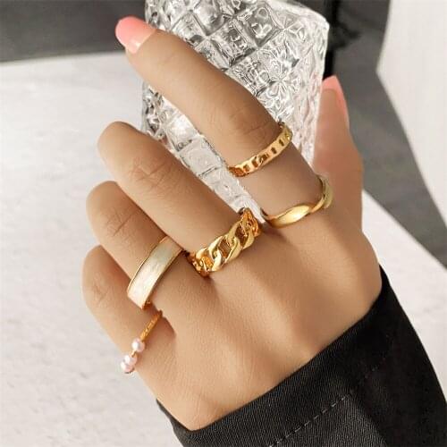 FNIO Fashion Jewelry Rings Set Hot Selling Metal Alloy Hollow Round Opening Women Finger Ring For Girl Lady Party Wedding Gifts