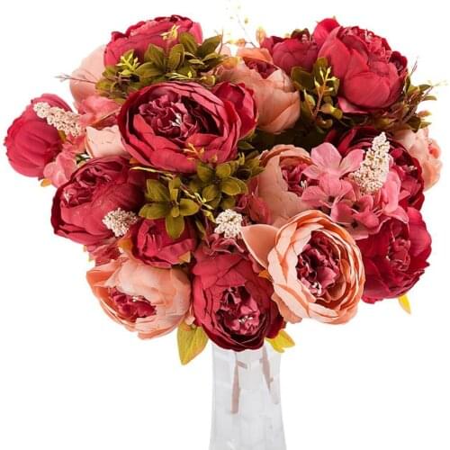 1 Bouquet 13 Heads Artificial Peony Tea Rose Flowers Camellia Silk Fake Flower Flores For DIY Home Garden Wedding Decoration