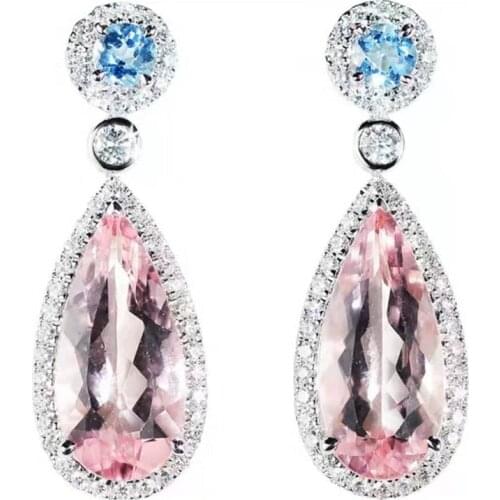 Dainty Water Drop Pink Crystal Stone Earrings for Women Girl Sweet Jewelry Silver Color Blue Zircon Wedding Drop Earring