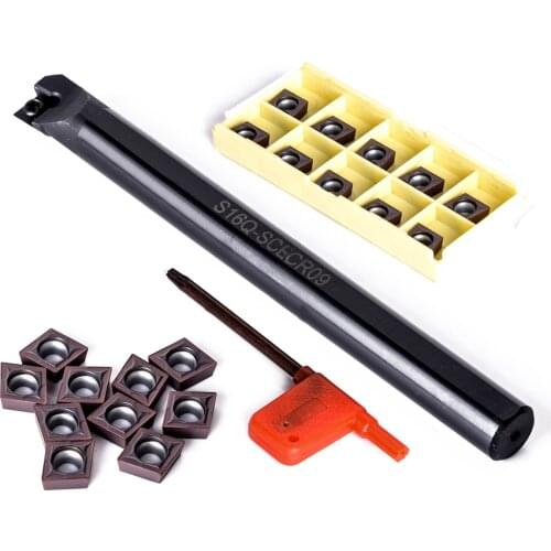 10pcs CCMT09T3 Carbide Inserts + 1pc S16Q-SCLCR09 Boring Bar CNC Lathe Turning Tool Holder + 1pc Wrench