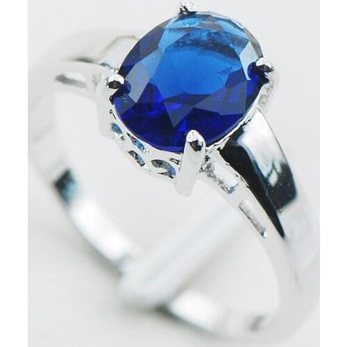 Blue Crystal Zircon 925 Sterling Silver Ring Size 5 6 7 8 9 10 11 12 PR02