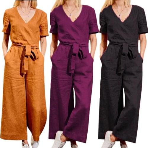 3 Colors New Summer Soft Women Short Sleeve Wide Leg Loose Jumpsuit Summer Casual V-neck Pocket Overalls For Pregnant Woman Suit