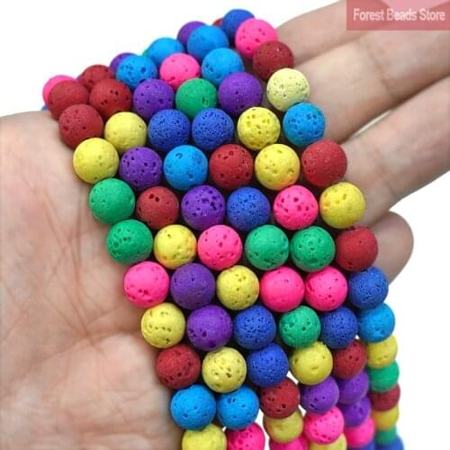 Natural Stone Beads Mixed Color Lava Hematite Round Beads For Jewelry Making Volcanic Rock DIY Bracelet Ear Studs 15''4 6 8 10mm