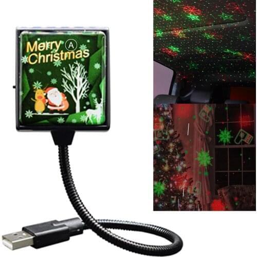 Square Christmas Tree Snowflake Star USB Powered Projecting Lamp Party Light Car USB Star Projection Light