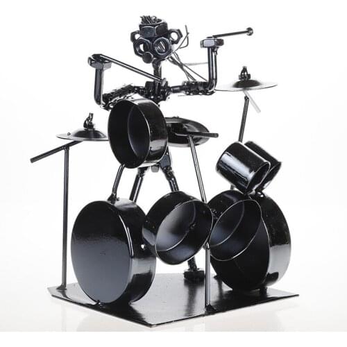METAL MUSICIAN DRUM PLAYER STATUE DRUMMER&DRUM SET SCULPTURE FIGURINE ORNAMENT CAFE COUNTER OFFICE BOOK SHELF DECOR X3885