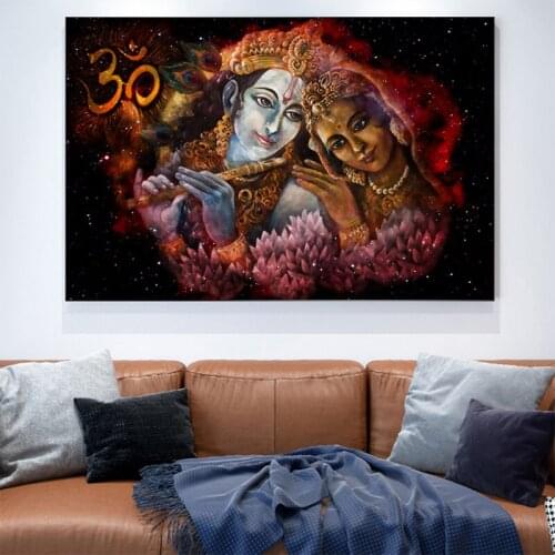 Morden Indian Couple Krishna and Radha Art Canvas Paintings Posters Prints Wall Art Picture for Living Room Wall Decor Cuadros