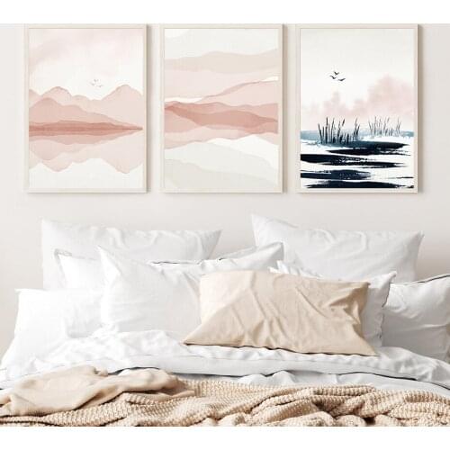 Landscapes Mountains Wall Art Blush Pink Blue Navy Ivory Poster Canvas Paintings Modern Pictures for Living Room Home Decoration
