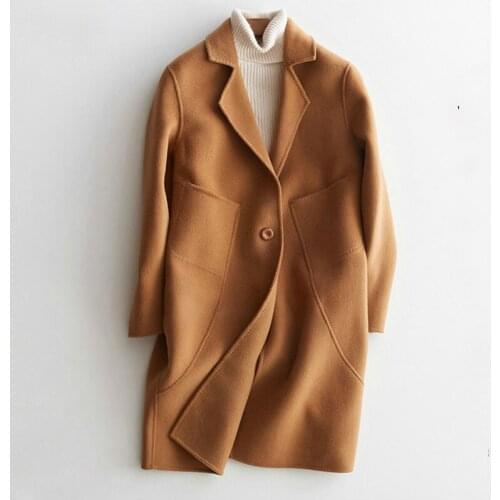 2020 New Double-side Wool Coat Women Autumn Winter Female Jacket Medium Long Womens Cashmere Coats Outerwear WYQ1390