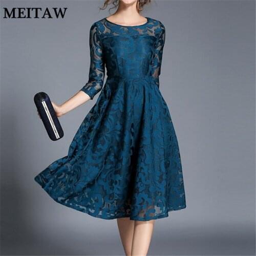New Spring Autumn Vintage Lace Midi Dress 2019 Women Casual Long Sleeve Slim Dresses Ladies Elegant Party Dress Vestidos