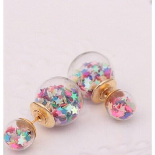 New design fashion elegant Glass flowers jewelry double stud earrings for women big beads earrings