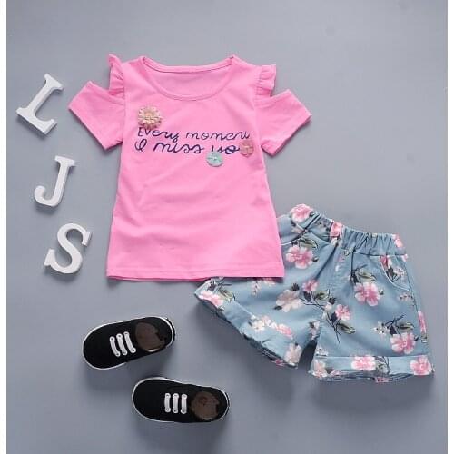NYSRFZ Girls 2 Pieces Sets Flowers Tops + Shorts Pants Clothing Sets print baby clothes sets girl clothes Cotton vest shorts