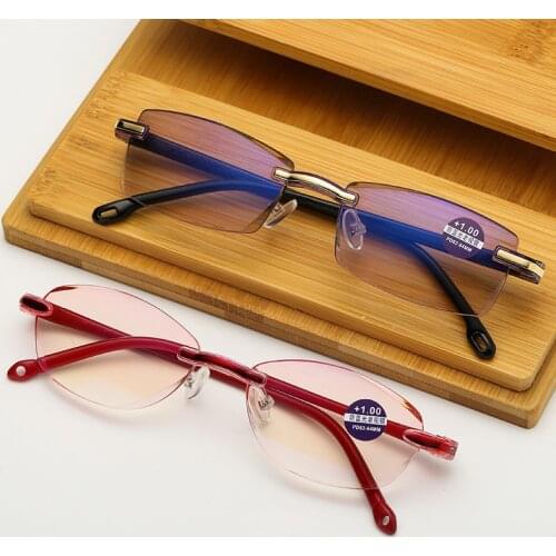 NEW Frameless Square Reading Glasses for Men Womens Anti Blue Light Computer Eyeglasses Far Sight Presbyopia Reader Glasses