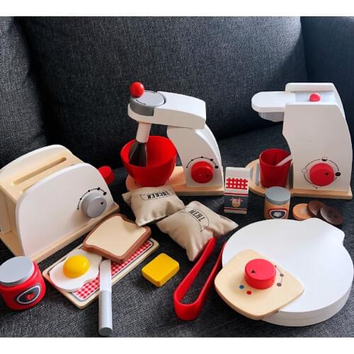 Boys Girls Wooden Mini Simulation Bread Coffee Maker Blender Pretend Role Play Kitchen Kids Toy