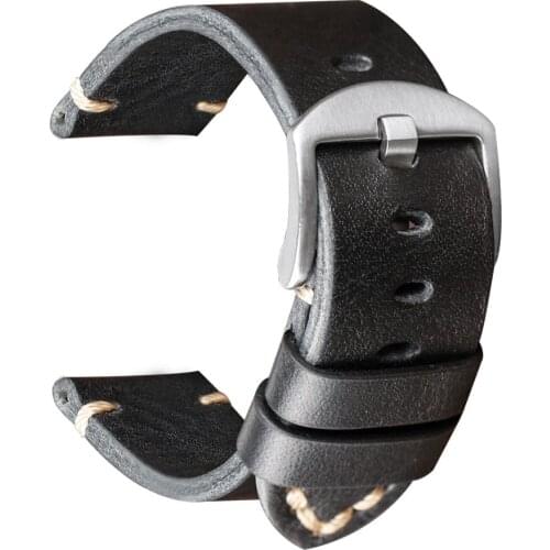 Wholesale Handmade Wacthband Handmade Vintage Leather Handmade 20 22 24 26MM Black First Layer Cowhide Men Vintage Bracelet