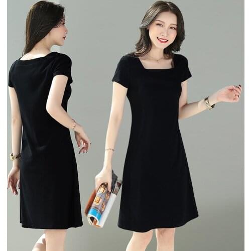 Woman Cotton Soft Dress Half sleeve O-neck Casual Elastic Lady office dress
